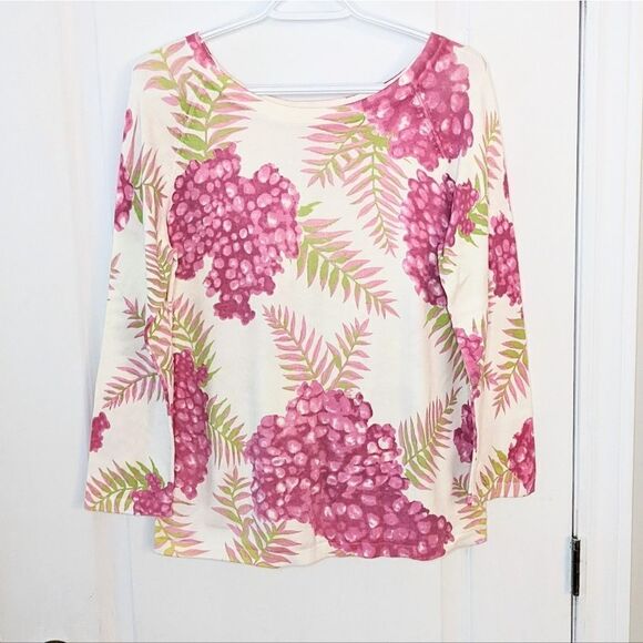 Knitme boat neckline pink berry green leafs sweater Medium @X - Picture 2 of 9